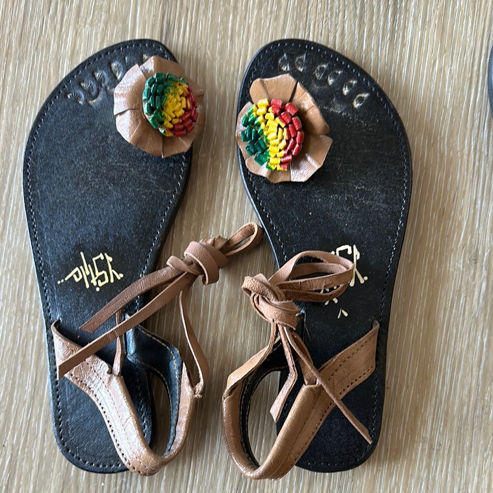 Jamaican made Stylish Brown Sandals with Colorful Accents